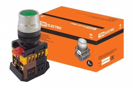 TDM ELECTRIC SQ0704-0002 Кнопка ABLF-22 зеленый d22мм неон/230В 1з+1р TDM